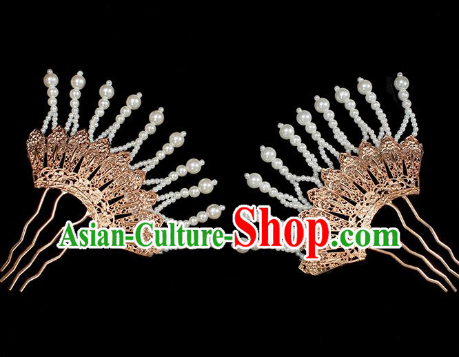 Chinese Ancient Palace Lady Golden Hairpin Traditional Tang Dynasty Court Tassel Hair Comb