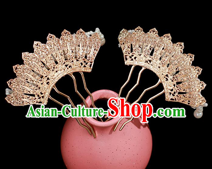 Chinese Ancient Palace Lady Golden Hairpin Traditional Tang Dynasty Court Tassel Hair Comb