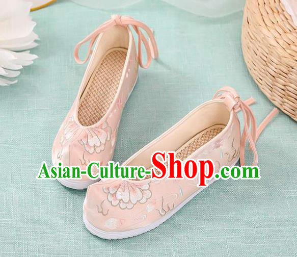 Chinese Traditional Hanfu Pink Cloth Shoes Classical Dance Shoes National Woman Embroidered Shoes