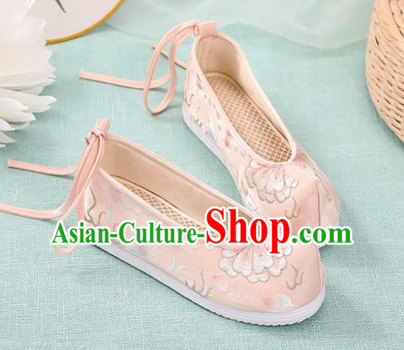 Chinese Traditional Hanfu Pink Cloth Shoes Classical Dance Shoes National Woman Embroidered Shoes