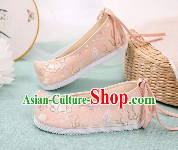 Chinese Traditional Hanfu Pink Cloth Shoes Classical Dance Shoes National Woman Embroidered Shoes