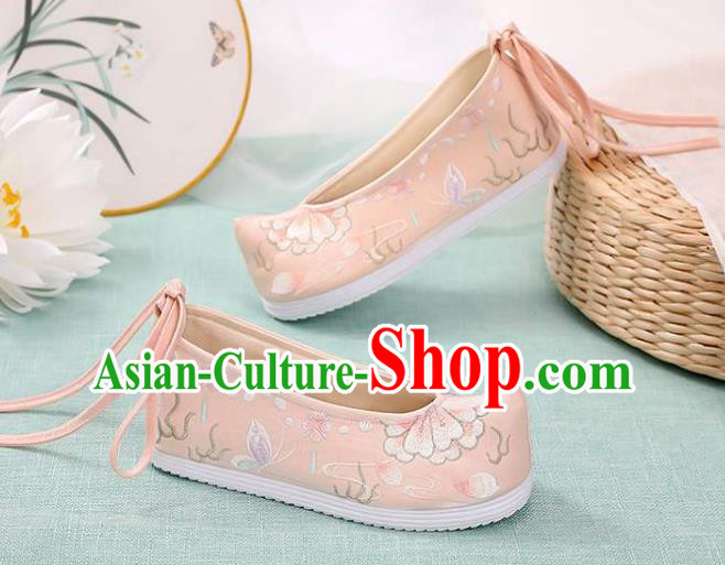 Chinese Traditional Hanfu Pink Cloth Shoes Classical Dance Shoes National Woman Embroidered Shoes