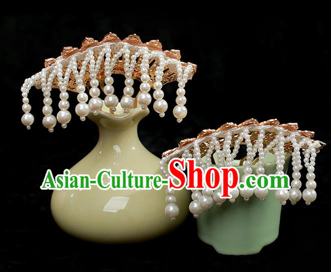 Chinese Ancient Palace Lady Golden Hairpin Traditional Tang Dynasty Court Tassel Hair Comb