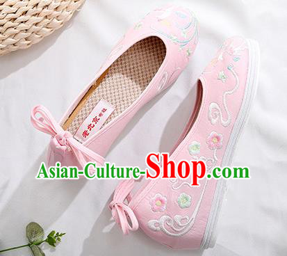 Chinese Traditional Hanfu Shoes Classical Dance Shoes National Embroidered Pink Cloth Shoes