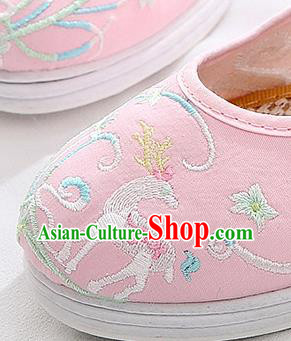 Chinese Traditional Hanfu Shoes Classical Dance Shoes National Embroidered Pink Cloth Shoes
