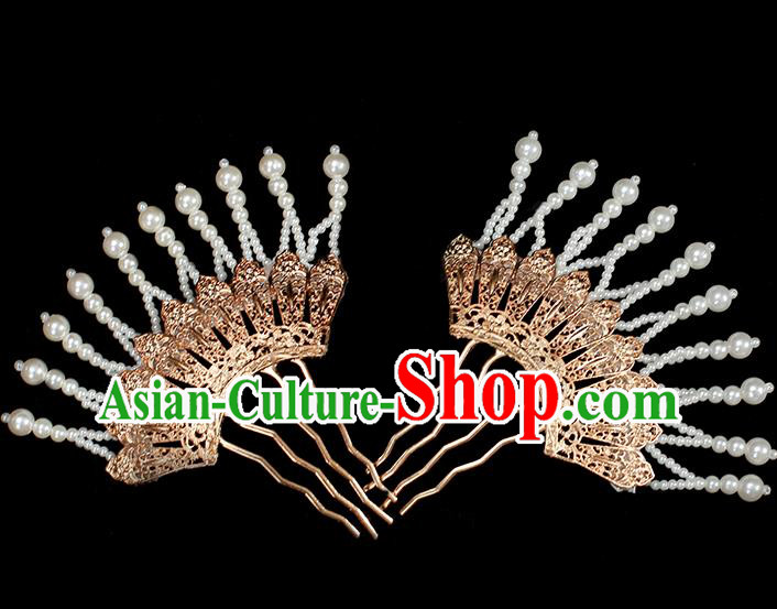 Chinese Ancient Palace Lady Golden Hairpin Traditional Tang Dynasty Court Tassel Hair Comb