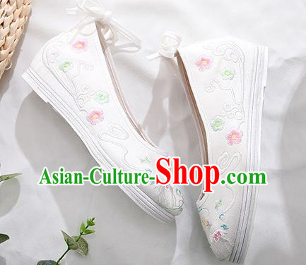 Chinese Classical Dance Shoes National Embroidered White Cloth Shoes Traditional Hanfu Shoes