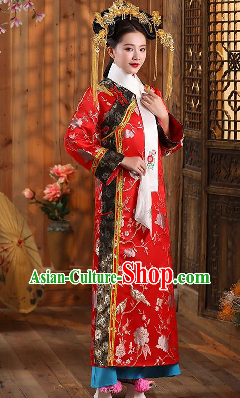 China Qing Dynasty Imperial Concubine Historical Clothing Ancient Court Woman Garment Costumes and Headdress Complete Set
