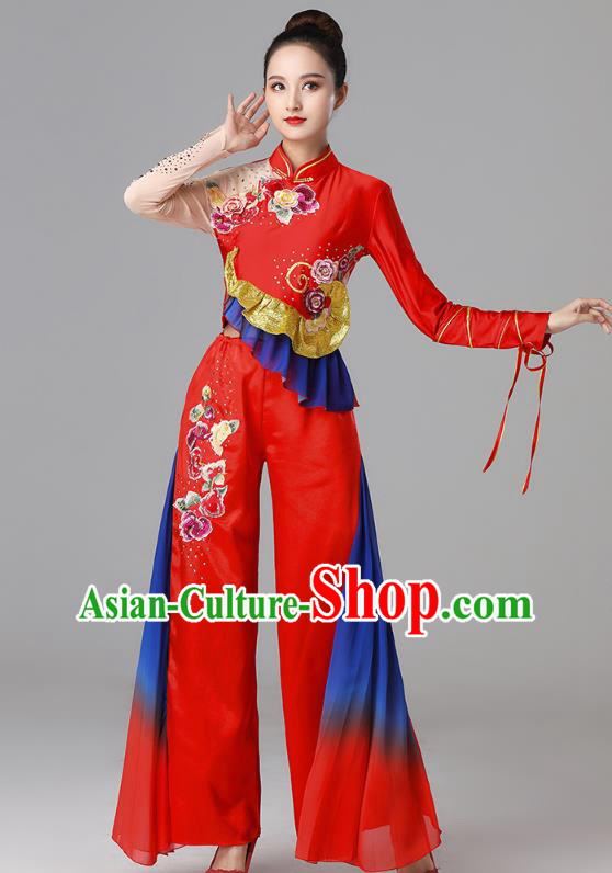 China Folk Dance Clothing Fan Dance Group Dance Garment Yangko Dance Red Outfits