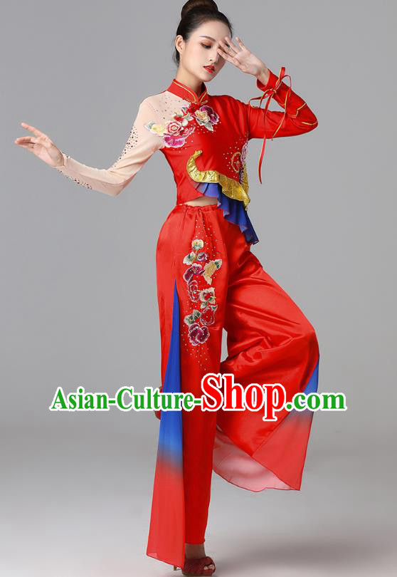 China Folk Dance Clothing Fan Dance Group Dance Garment Yangko Dance Red Outfits
