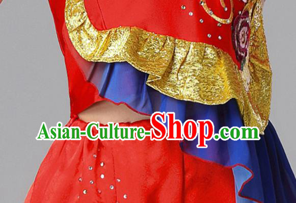 China Folk Dance Clothing Fan Dance Group Dance Garment Yangko Dance Red Outfits