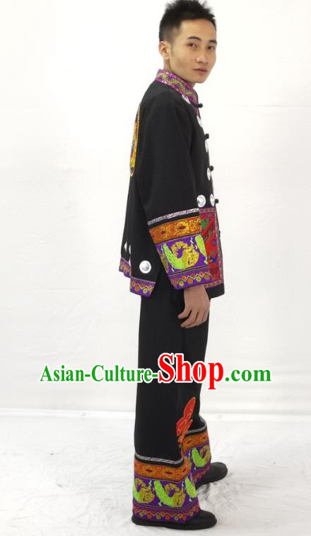 China Traditional Miao Nationality Performance Garment Costumes Hmong Ethnic Folk Dance Black Clothing