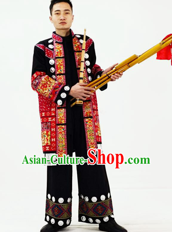 China Traditional Yi Nationality Festival Performance Garment Costumes Dong Folk Dance Brown Clothing