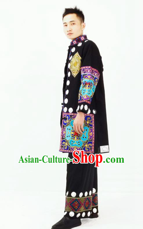 China Traditional Hmong Ethnic Bridegroom Clothing Miao Nationality Wedding Male Garment Costumes