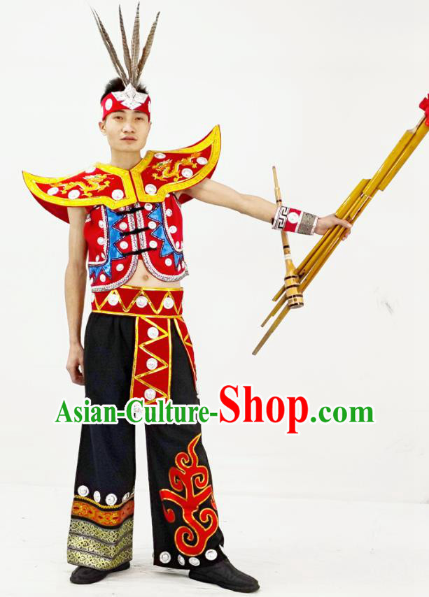 China Traditional Ethnic Performance Clothing Yao Nationality Folk Dance Garment Costumes and Headwear