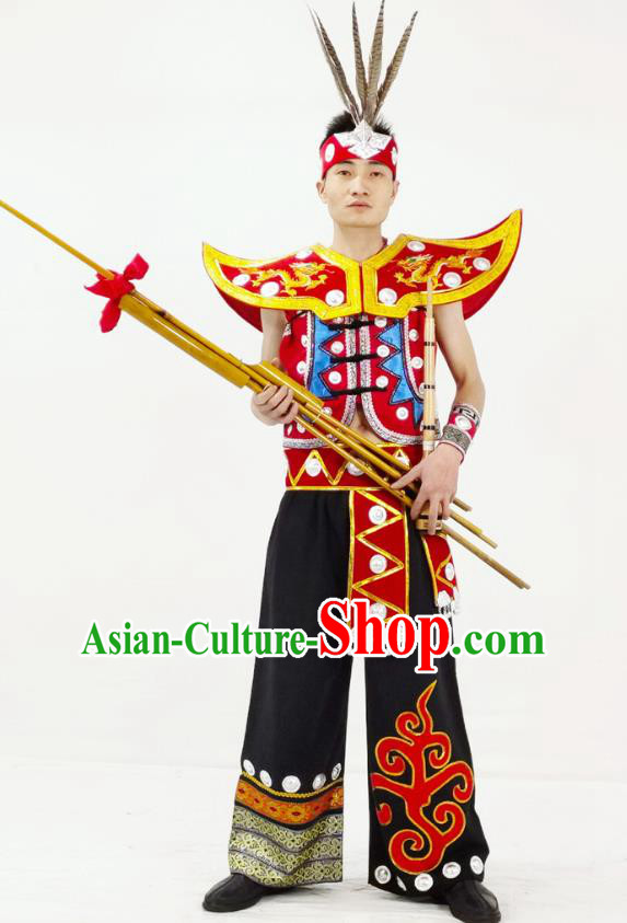 China Traditional Ethnic Performance Clothing Yao Nationality Folk Dance Garment Costumes and Headwear