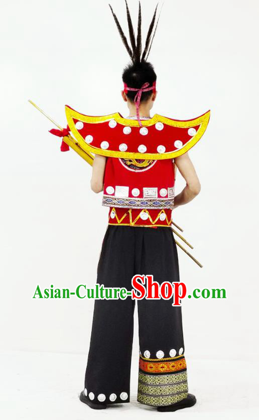 China Traditional Ethnic Performance Clothing Yao Nationality Folk Dance Garment Costumes and Headwear