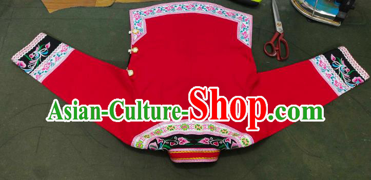 Chinese Bride Embroidered Phoenix Red Top Garment Guizhou Ethnic Clothing Bouyei Nationality Wedding Blouse