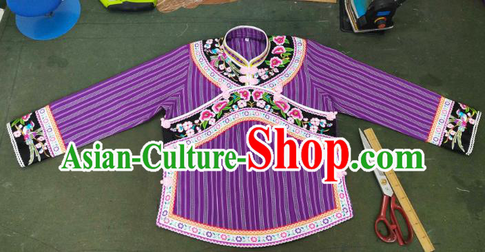 Chinese Embroidered Purple Top Garment Guizhou Ethnic Performance Clothing Bouyei Nationality Woman Blouse