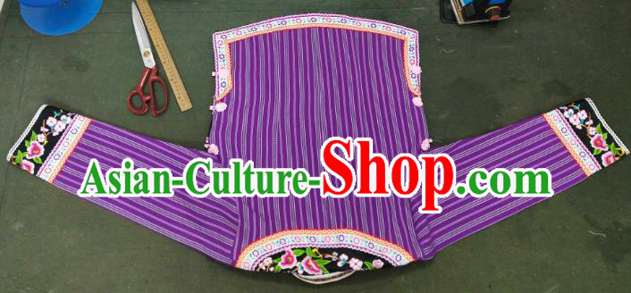 Chinese Embroidered Purple Top Garment Guizhou Ethnic Performance Clothing Bouyei Nationality Woman Blouse
