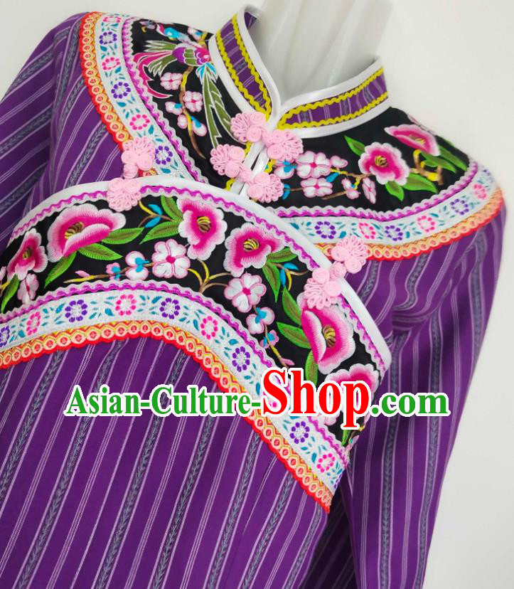 Chinese Embroidered Purple Top Garment Guizhou Ethnic Performance Clothing Bouyei Nationality Woman Blouse