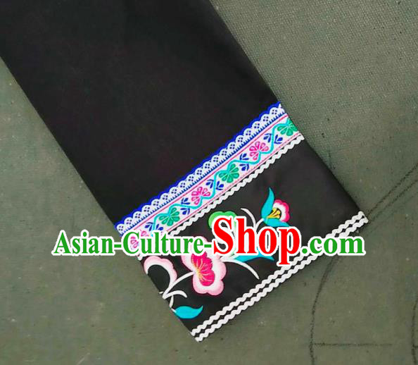 Chinese Bouyei Nationality Embroidered Black Blouse Guizhou Ethnic Dance Top Garment Clothing