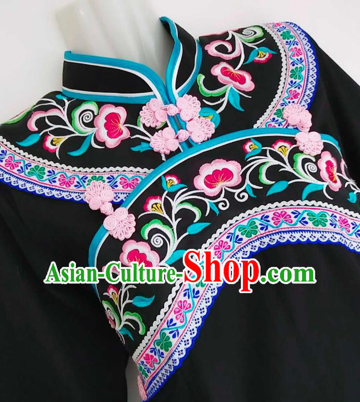 Chinese Bouyei Nationality Embroidered Black Blouse Guizhou Ethnic Dance Top Garment Clothing