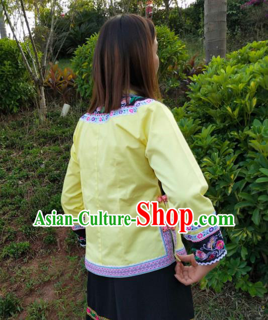 Chinese Guizhou Ethnic Embroidered Phoenix Yellow Blouse Bouyei Nationality Female Top Garment