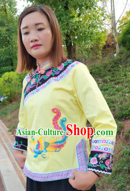 Chinese Guizhou Ethnic Embroidered Phoenix Yellow Blouse Bouyei Nationality Female Top Garment
