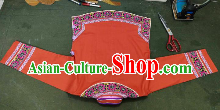 Chinese Guizhou Minority Top Wear Bouyei Nationality Embroidered Jacinth Blouse Ethnic Garment