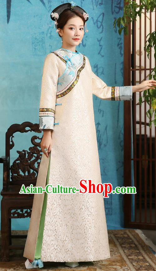 China Ancient Palace Lady Pink Dress Garment Traditional Qing Dynasty Manchu Princess Historical Clothing and Headpieces