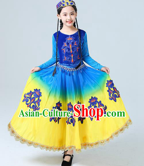 China Traditional Xinjiang Dance Performance Clothing Uygur Nationality Girls Folk Dance Dress Outfits