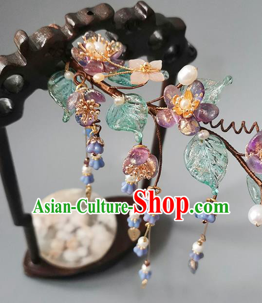 Chinese Ancient Young Lady Tassel Hairpin Traditional Hanfu Wisteria Hair Stick