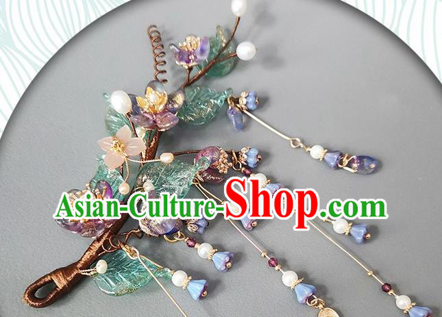 Chinese Ancient Young Lady Tassel Hairpin Traditional Hanfu Wisteria Hair Stick