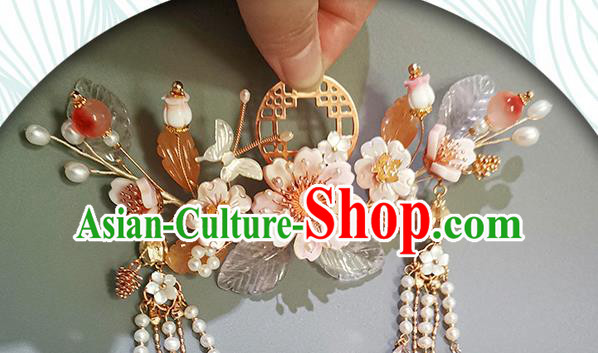 Chinese Ancient Princess Flowers Hairpin Traditional Song Dynasty Shell Butterfly Hair Crown