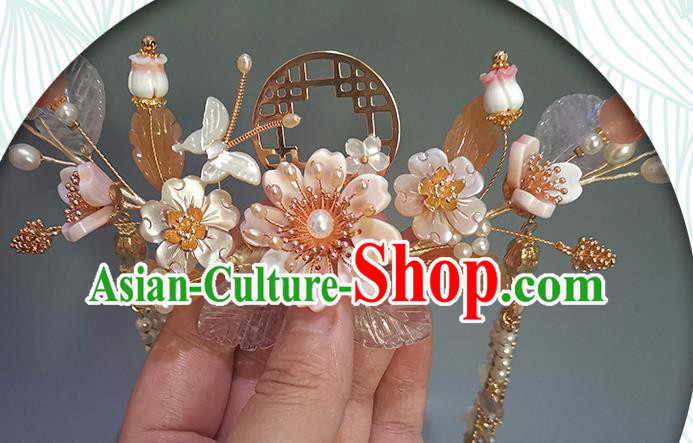 Chinese Ancient Princess Flowers Hairpin Traditional Song Dynasty Shell Butterfly Hair Crown