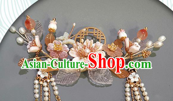 Chinese Ancient Princess Flowers Hairpin Traditional Song Dynasty Shell Butterfly Hair Crown