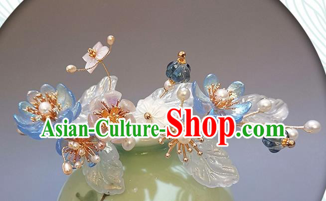Chinese Ancient Young Lady Pearls Hairpin Traditional Song Dynasty Flowers Hair Stick