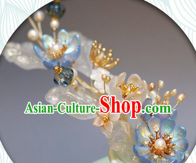 Chinese Ancient Young Lady Pearls Hairpin Traditional Song Dynasty Flowers Hair Stick