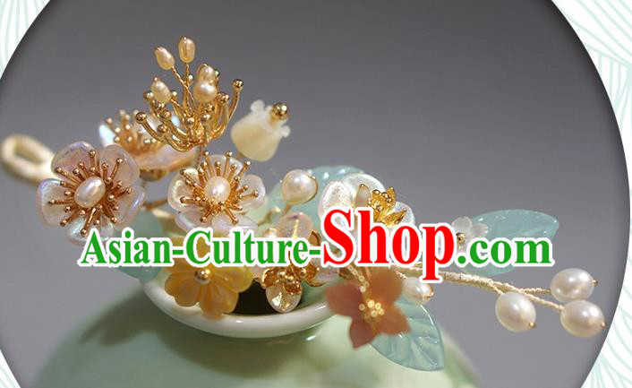 Chinese Ancient Princess Shell Butterfly Flowers Hairpin Traditional Song Dynasty Pearls Hair Stick