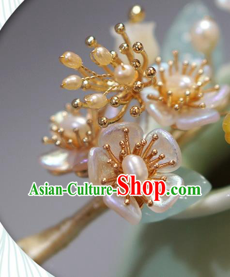 Chinese Ancient Princess Shell Butterfly Flowers Hairpin Traditional Song Dynasty Pearls Hair Stick