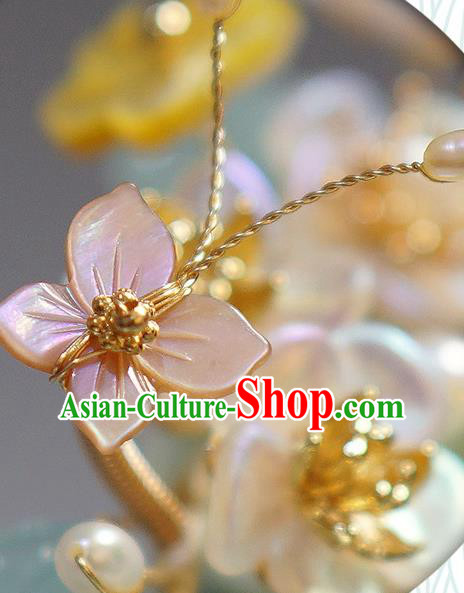 Chinese Ancient Princess Shell Butterfly Flowers Hairpin Traditional Song Dynasty Pearls Hair Stick