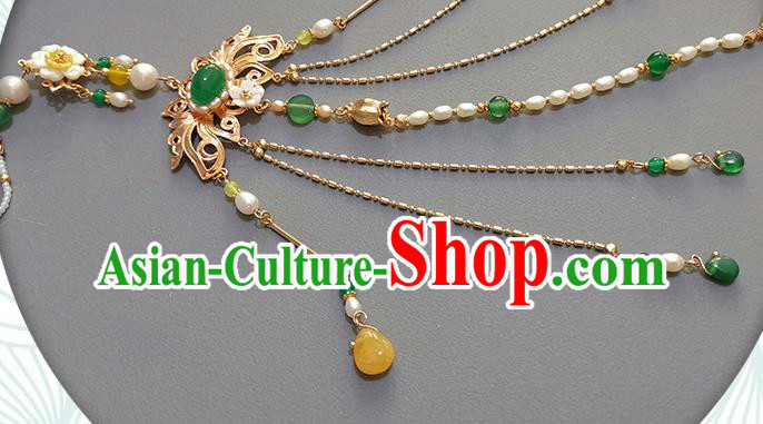 China Traditional Hanfu Accessories Ancient Qing Dynasty Imperial Concubine Pearls Tassel Brooch Pendant