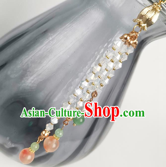 Chinese Ancient Princess Beads Tassel Ebony Hairpin Traditional Song Dynasty Pink Lotus Hair Stick