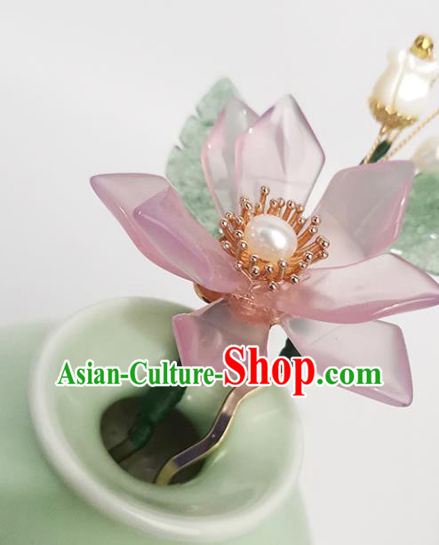Chinese Ancient Princess Hairpin Traditional Song Dynasty Pink Peach Blossom Hair Stick
