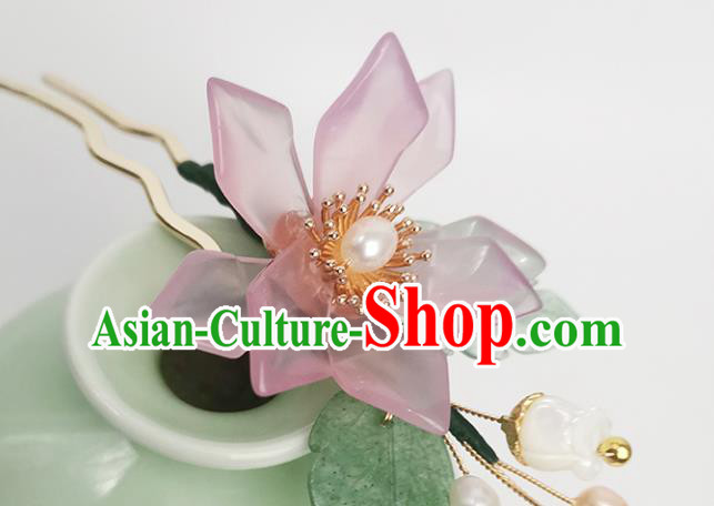 Chinese Ancient Princess Hairpin Traditional Song Dynasty Pink Peach Blossom Hair Stick