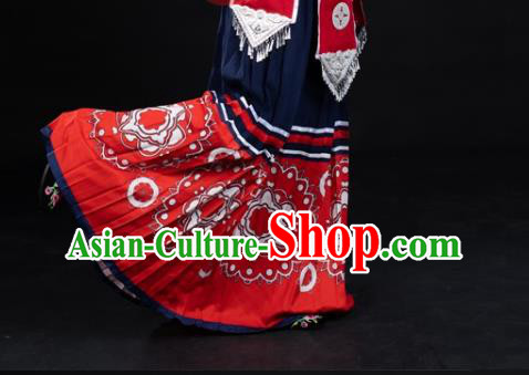 Chinese Ethnic Garment Clothing Traditional Zhuang Nationality Folk Dance Suits Guangxi Minority Wedding Dress and Headdress