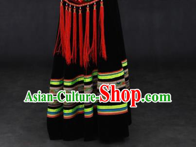 Chinese Traditional Zhuang Nationality Performance Suits Guangxi Minority Dance Dress Ethnic Garment Clothing and Hat