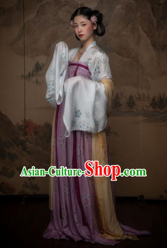 China Ancient Palace Princess Lilac Hanfu Dress Tang Dynasty Court Lady Historical Garment Costumes