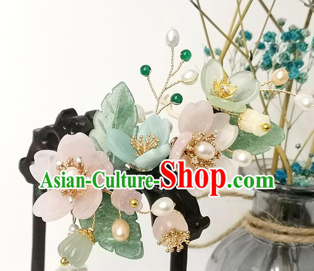Chinese Ancient Princess Tassel Hairpin Traditional Ming Dynasty Pink Sakura Hair Stick
